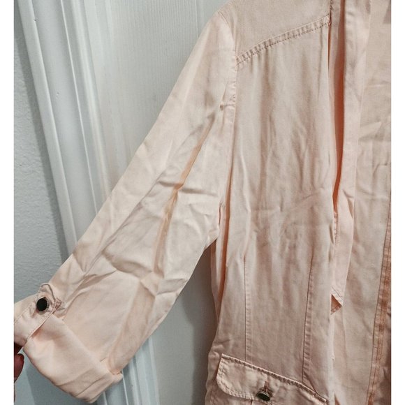 Chico's Women's Open Front Cardigan Jacket Roll Tab Sleeve Pink Lyocell Sz 1 (M) - Picture 7 of 13